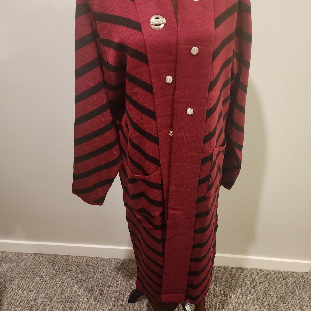 Striped Burgundy and Black Long Coat